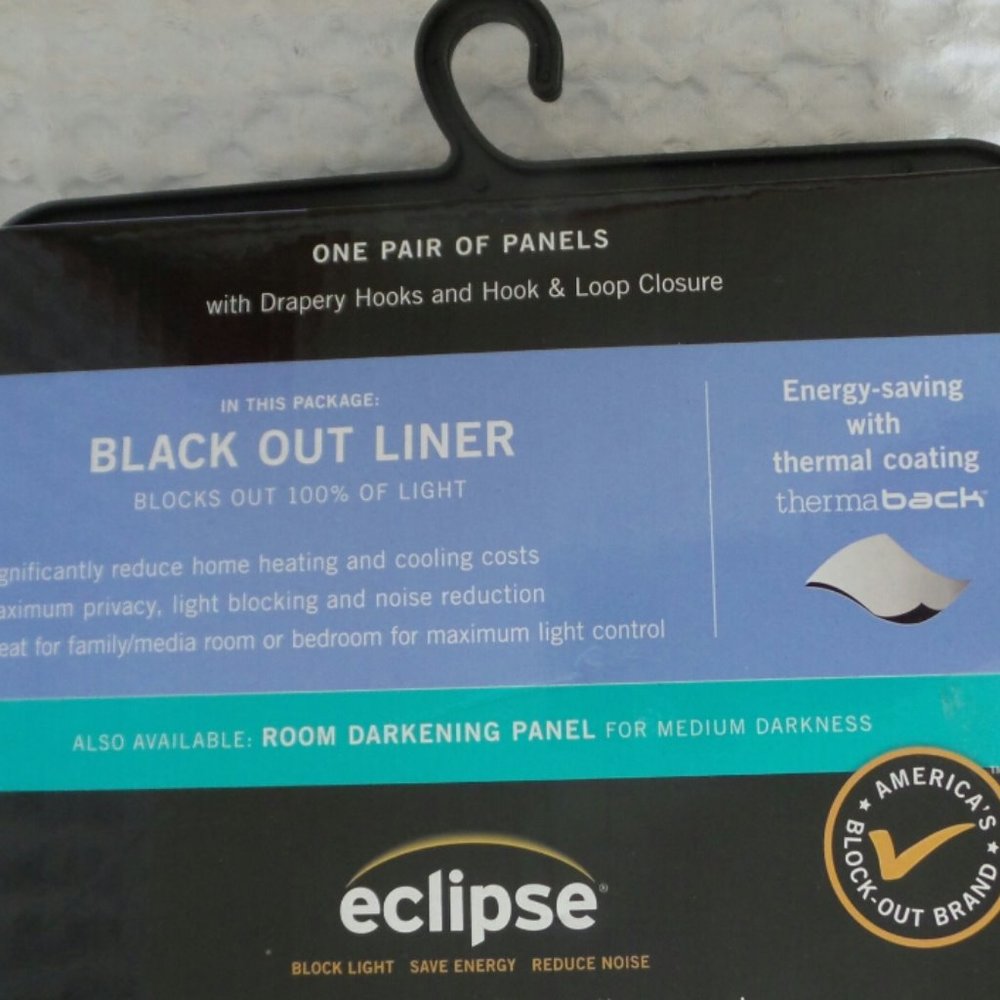 Eclipse Curtain Panels BLACKOUT WHITE 2 Panels Rod - Picture 3 of 6